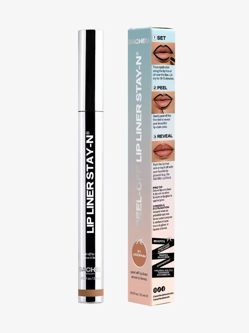 [Set of 3] Sacheu Lip Liner Stay-N - Noohde 01 - 0.12 fl oz: Matte Finish, Tube